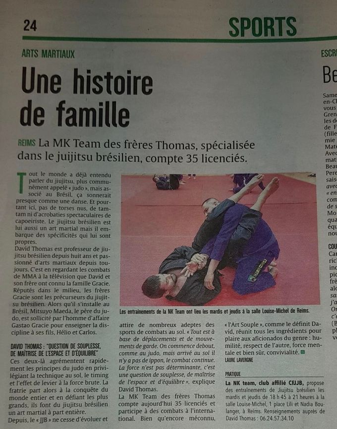 Article de l’union Reims sur le jiu-jitsu brésilien 05/12/2018
