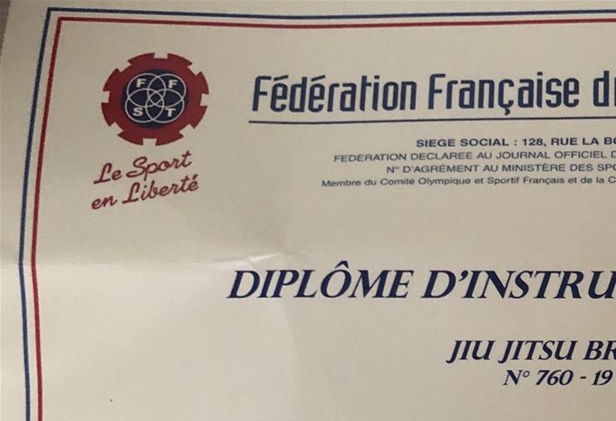 David thomas president et professeur jjb mk team Reims officiellement diplômé d’état pour l’instruction du jjb